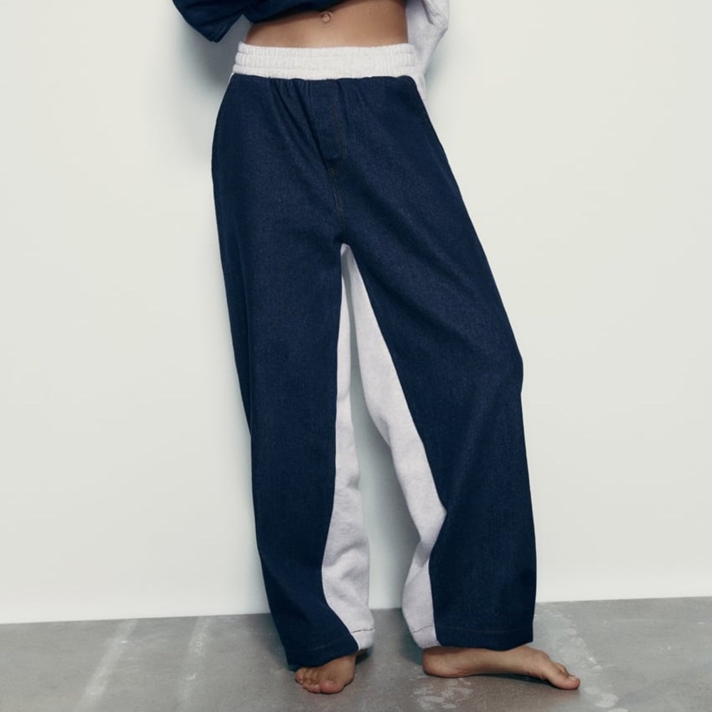 PRE-OWNED - Zara Contrasting Denim Joggers - Medium - Picture 2 of 8
